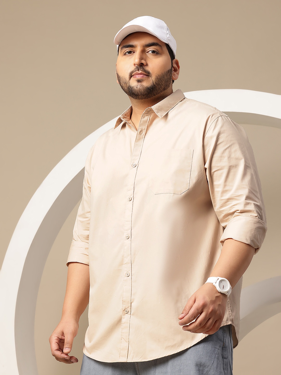 

Sztori Plus Size Premium Solid Casual Shirt, Beige