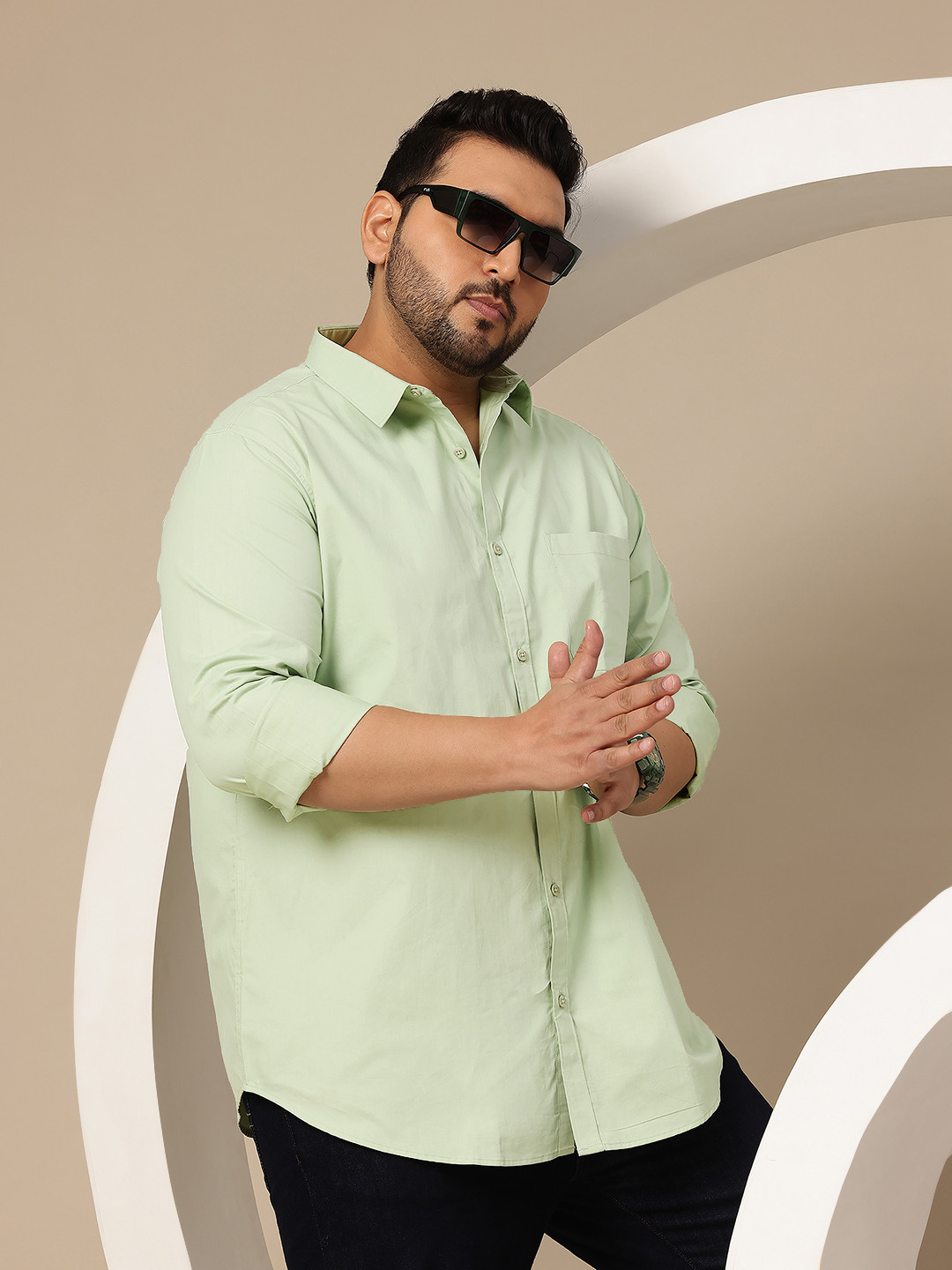 

Sztori Men Plus Size Premium Casual Shirt, Green