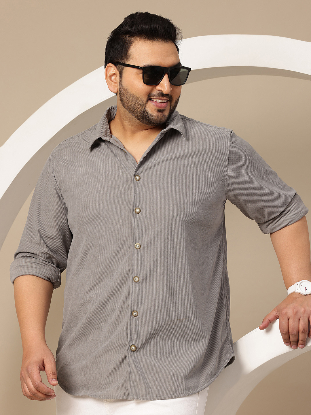 

Sztori Plus Size Premium Corduroy Casual Shirt, Grey