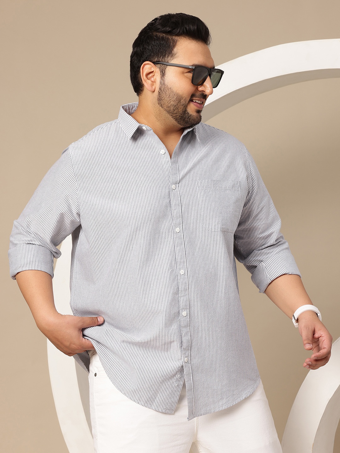 

Sztori Men Plus Size Premium Pinstripes Casual Shirt, Navy blue