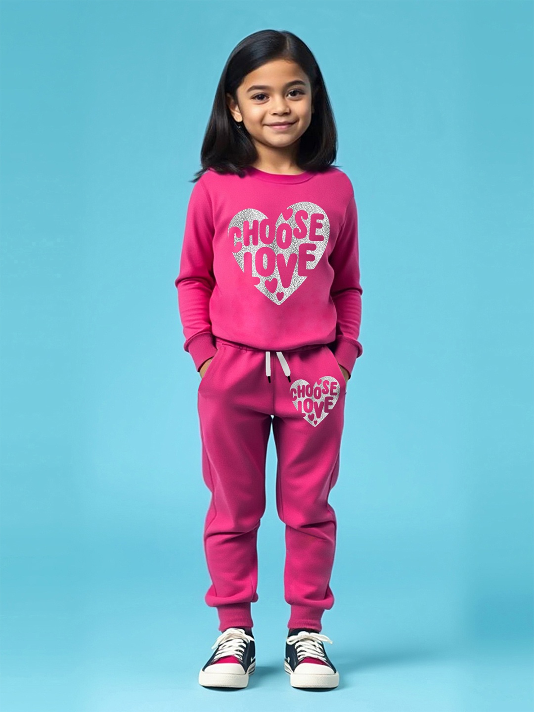 

YK X Trampoline Girls Graphic Printed Tshirt with Trackpant, Pink