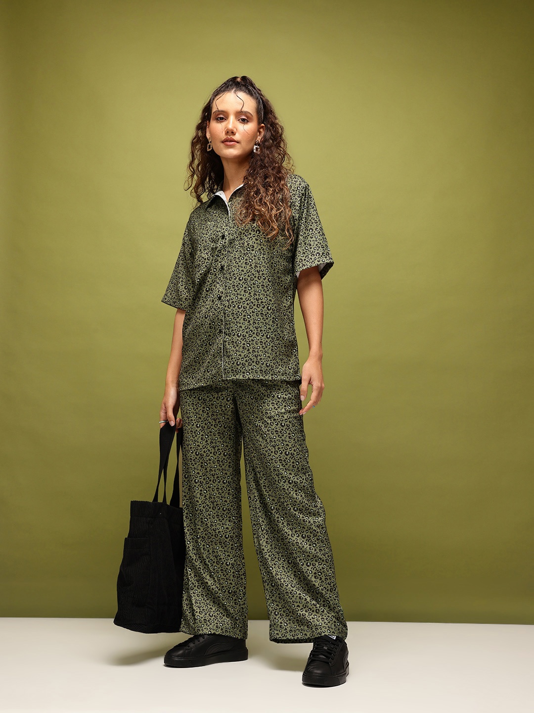 

glitchez Savanna Sprint Animal Print Relaxed Fit Co-Ord Set, Green