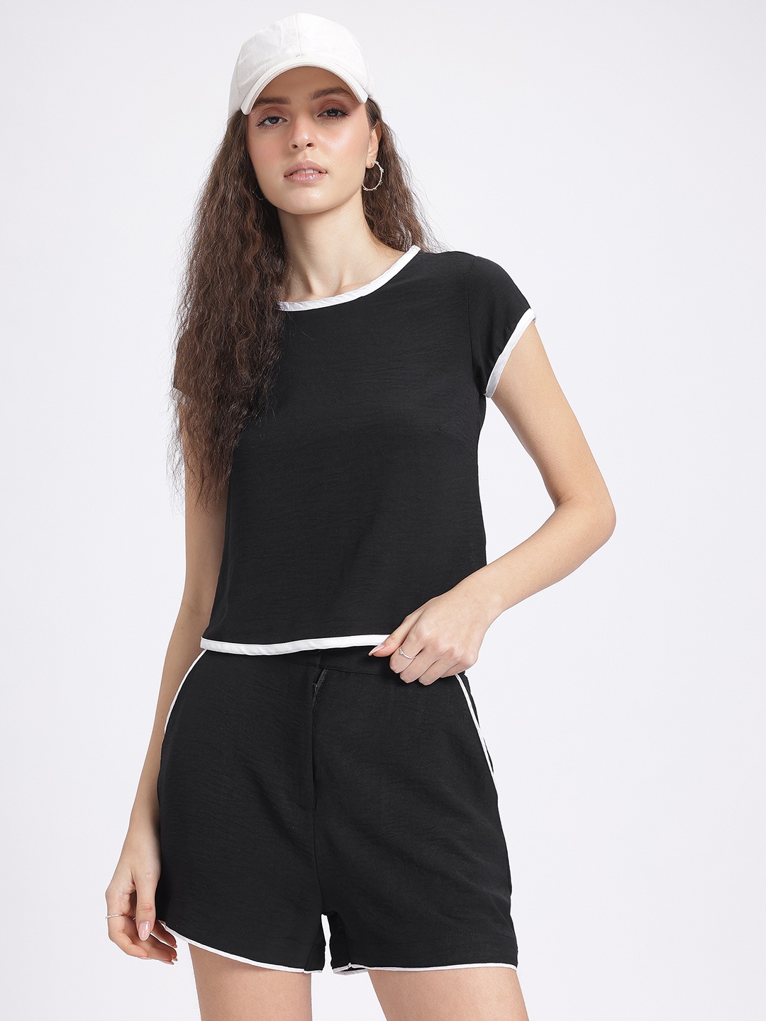 

glitchez Monochrome Muse Top With Shorts Co-Ord Set, Black