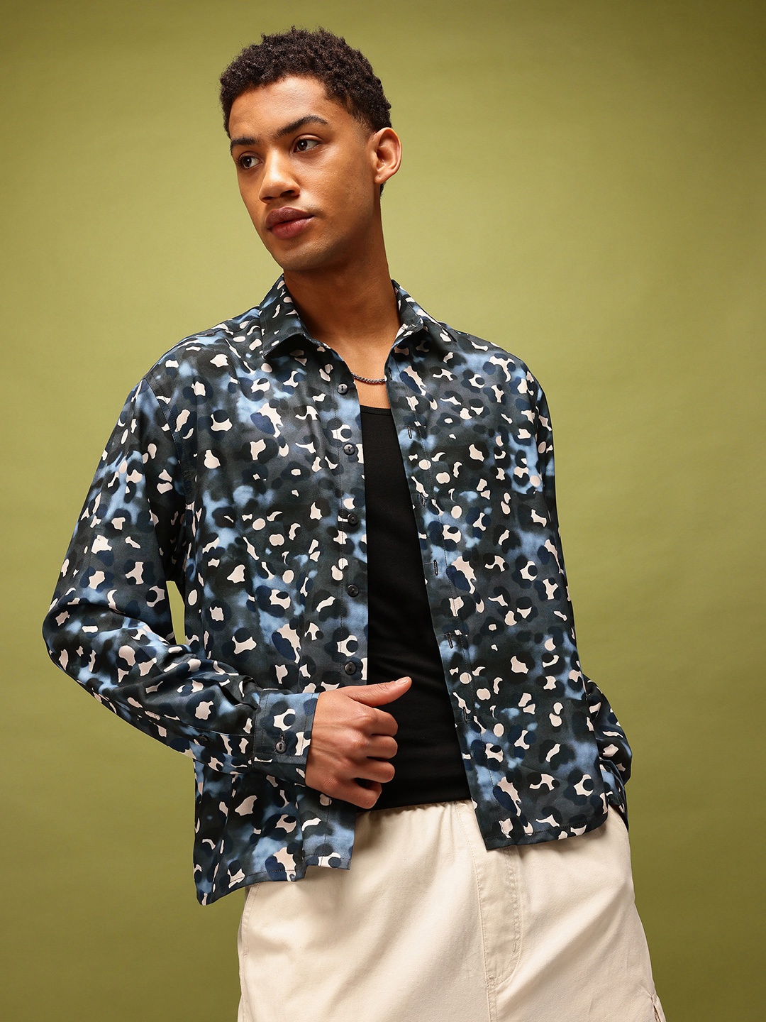 

glitchez Statement Leopard Print Relaxed Shirt, Blue