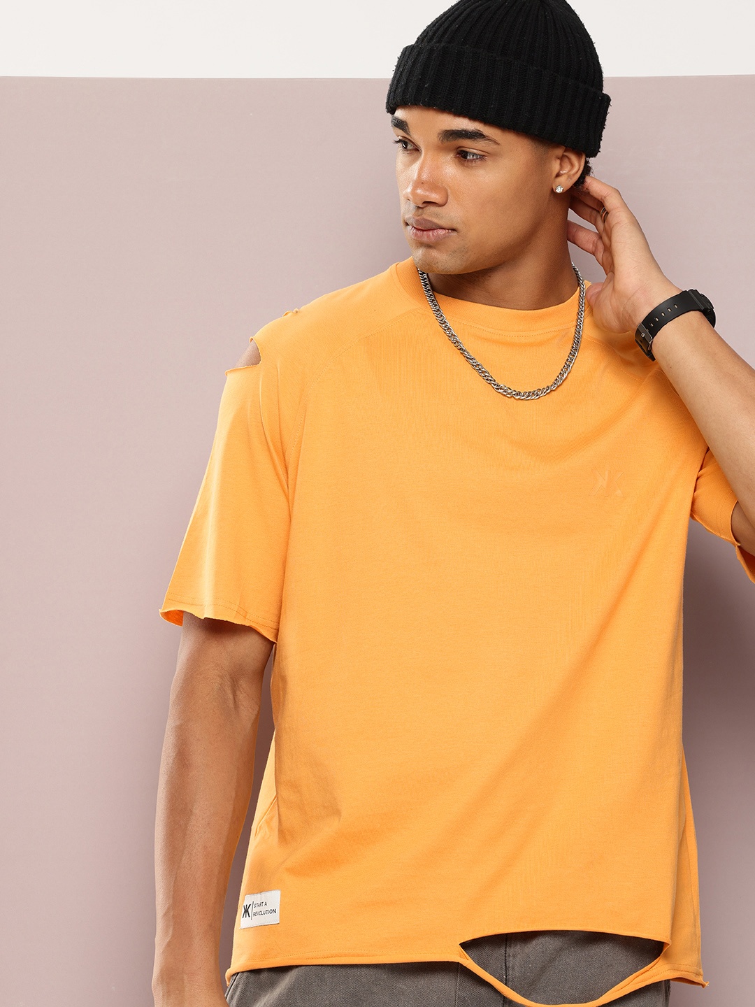 

Kook N Keech Pure Cotton Oversized Cutout T-shirt, Yellow