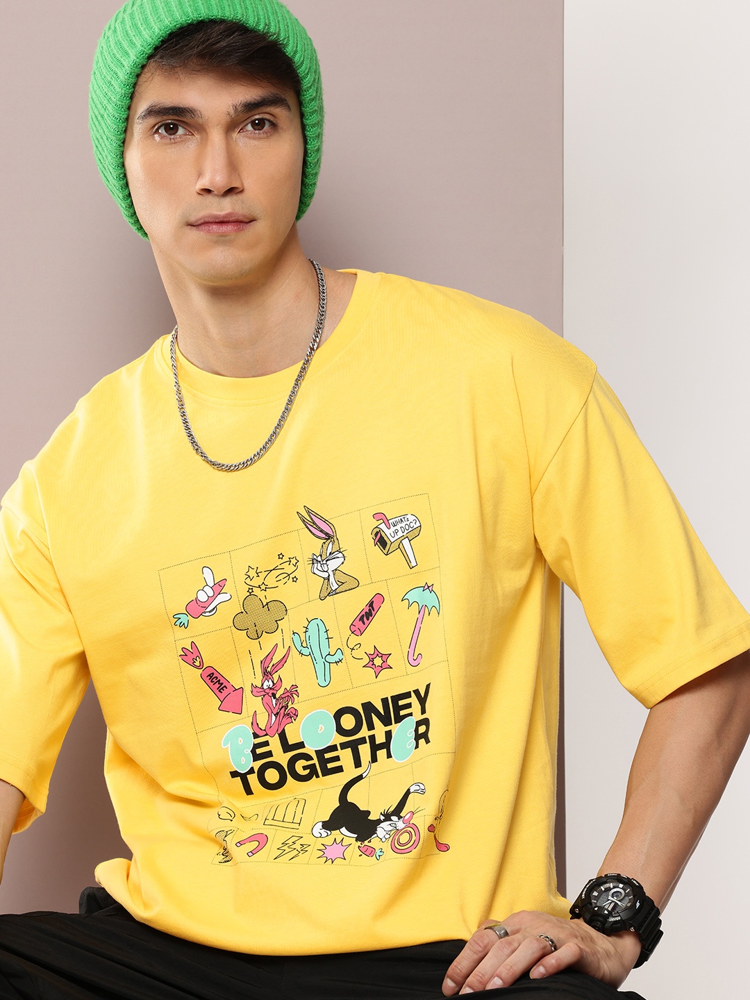 

Kook N Keech Looney Tunes Printed Pure Cotton Oversized T-shirt, Yellow