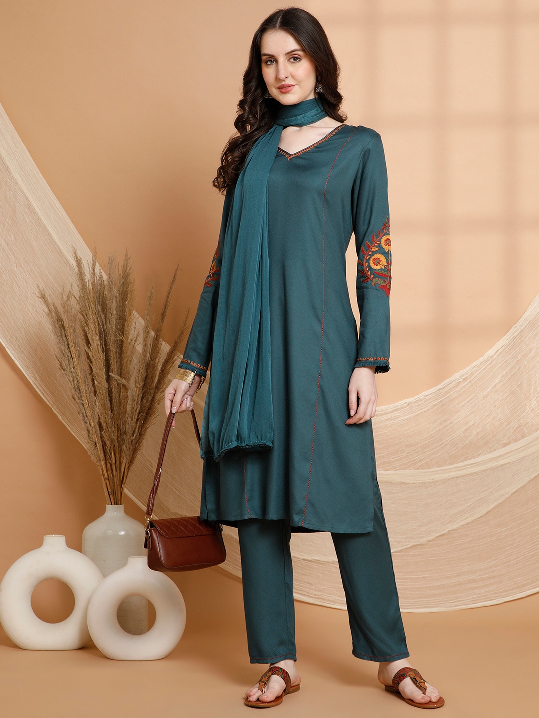 

Nayam By Lakshita Women Embroidered Regular Thread Work Kurta with Palazzos & With Dupatta, Blue