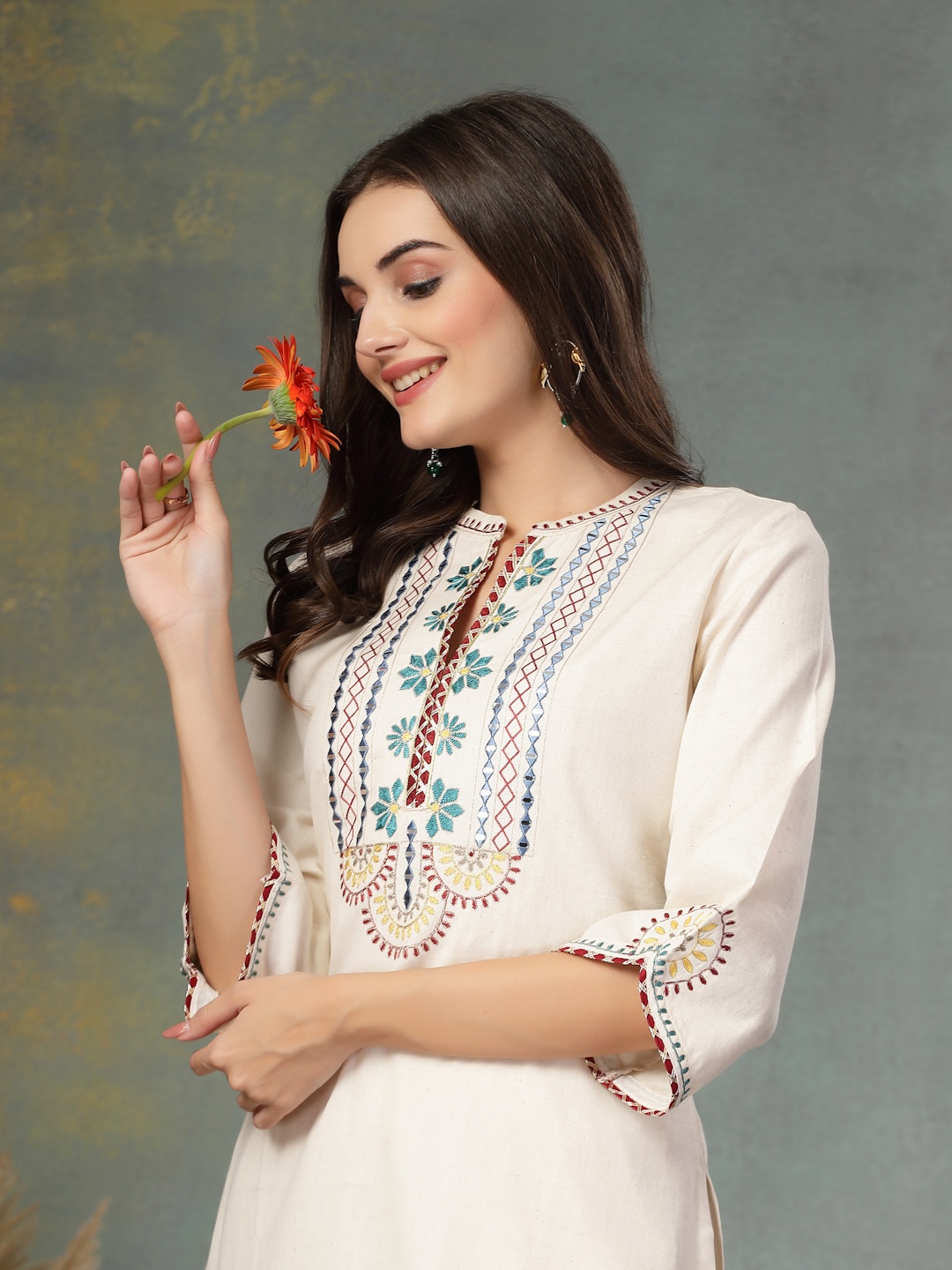 

Nayam By Lakshita Women Embroidered Regular Thread Work Kurta with Trousers, Blue