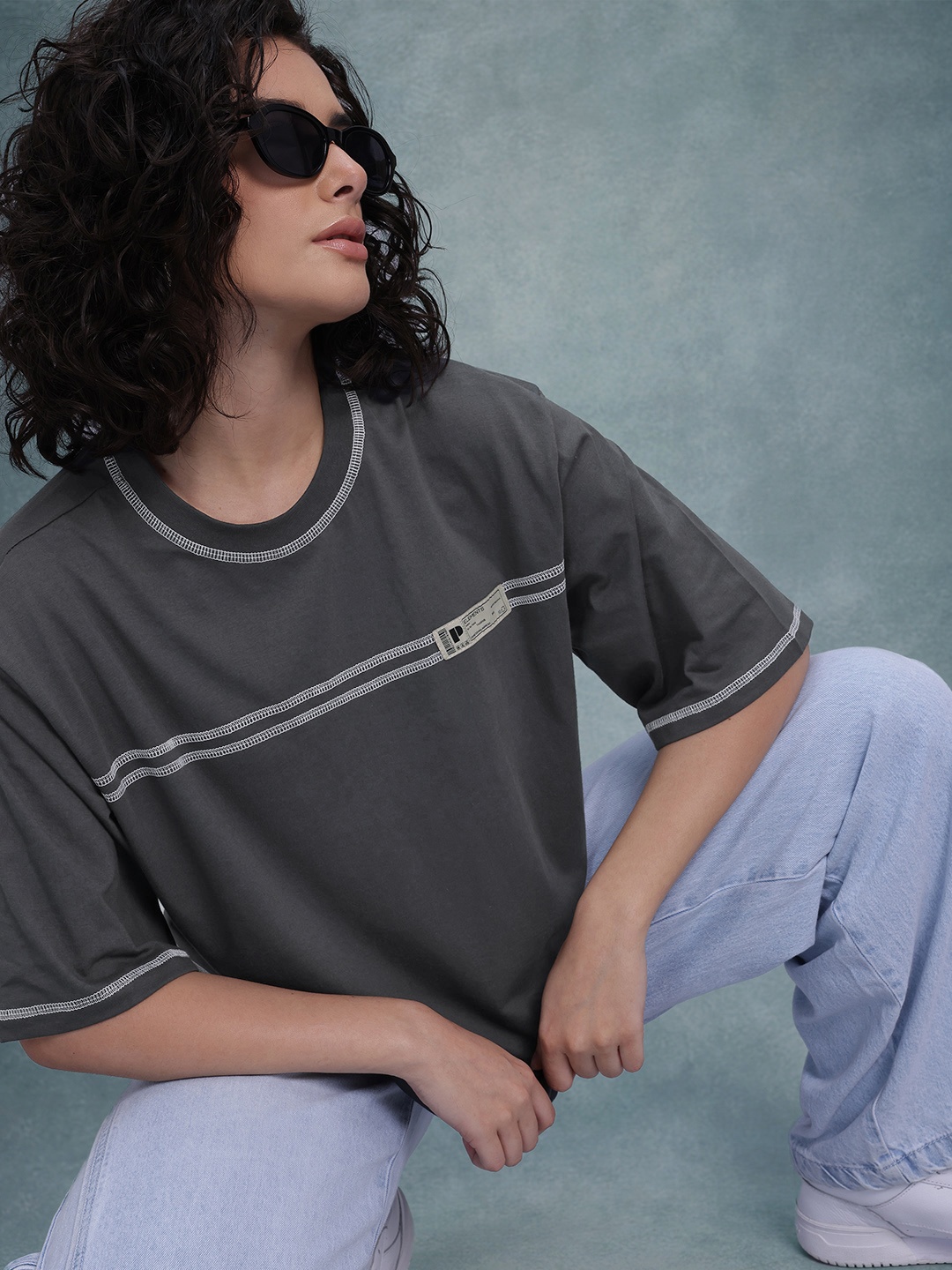 

The Roadster Life Co. Contrast Stitch Oversized T-shirt, Charcoal