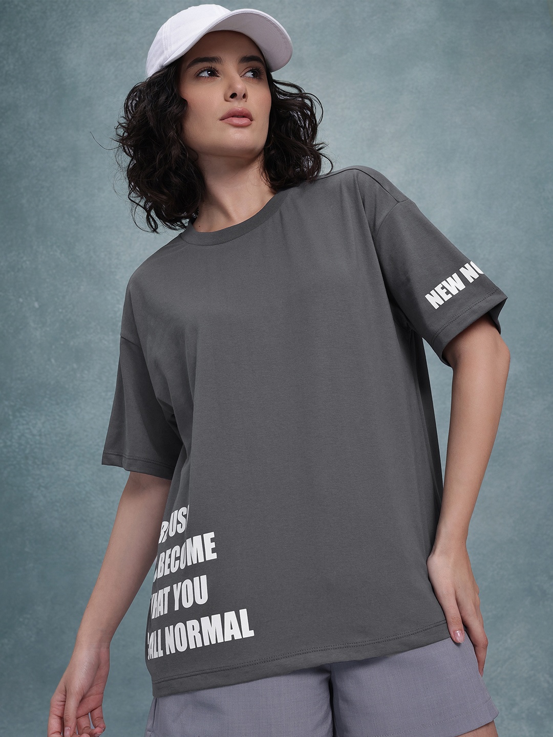 

The Roadster Life Co. Printed Drop-Shoulder Sleeves Oversized T-shirt, Charcoal