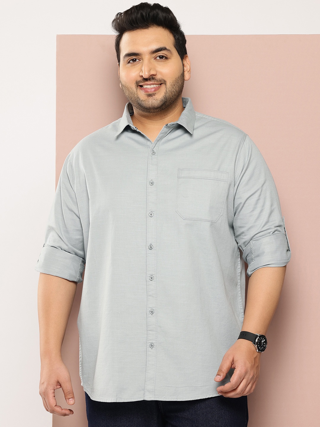 

Thomas Scott Men Plus Size Premium Pure Cotton Casual Shirt, Grey