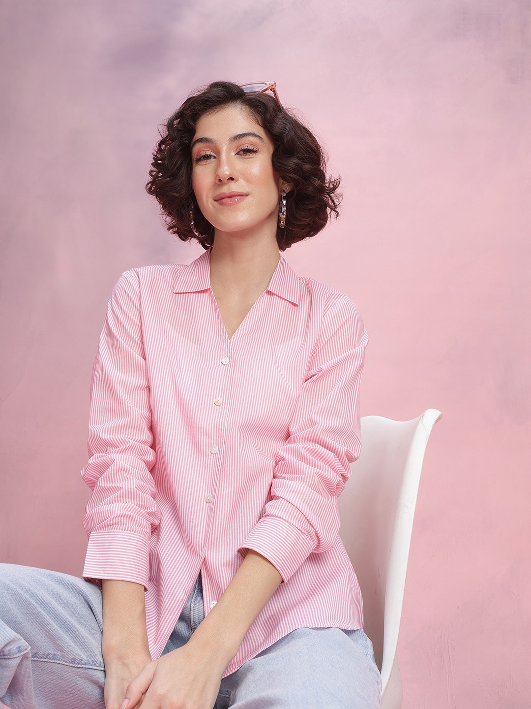 

DressBerry Standard Striped Pure Cotton Casual Shirt, Pink