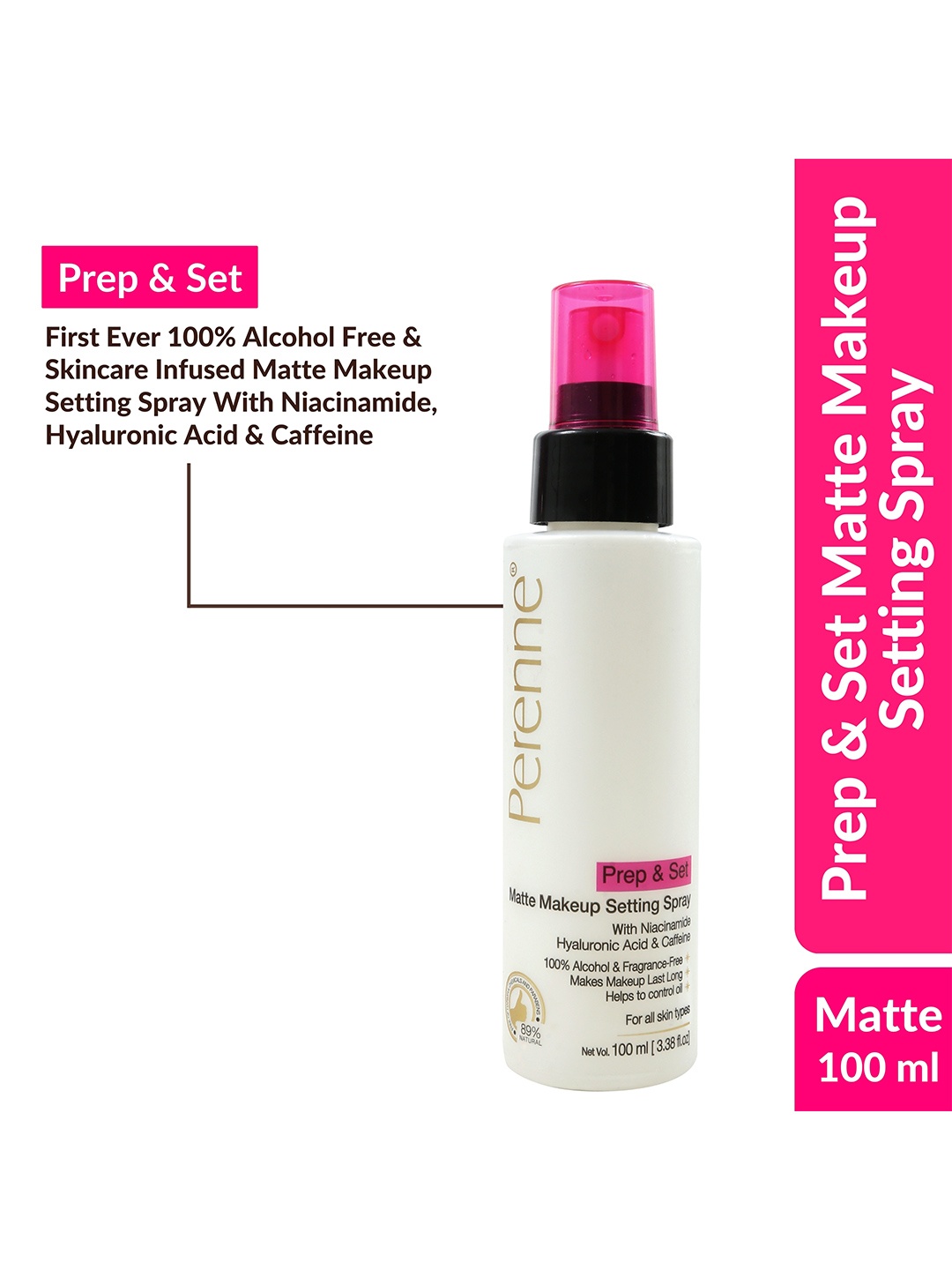 

Perenne Prep & Set Matte Long Lasting Makeup Setting Spray With Niacinamide - 100 ml, Transparent