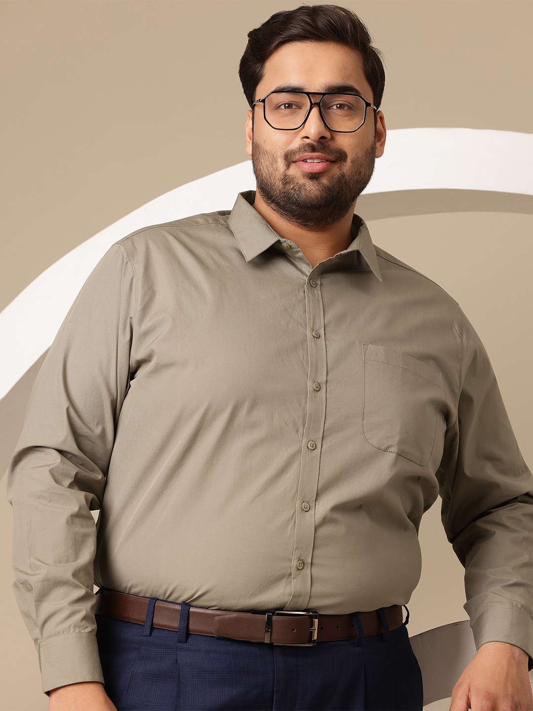 

Sztori Men Plus Size Comfort Solid Pure Cotton Casual Shirt, Khaki