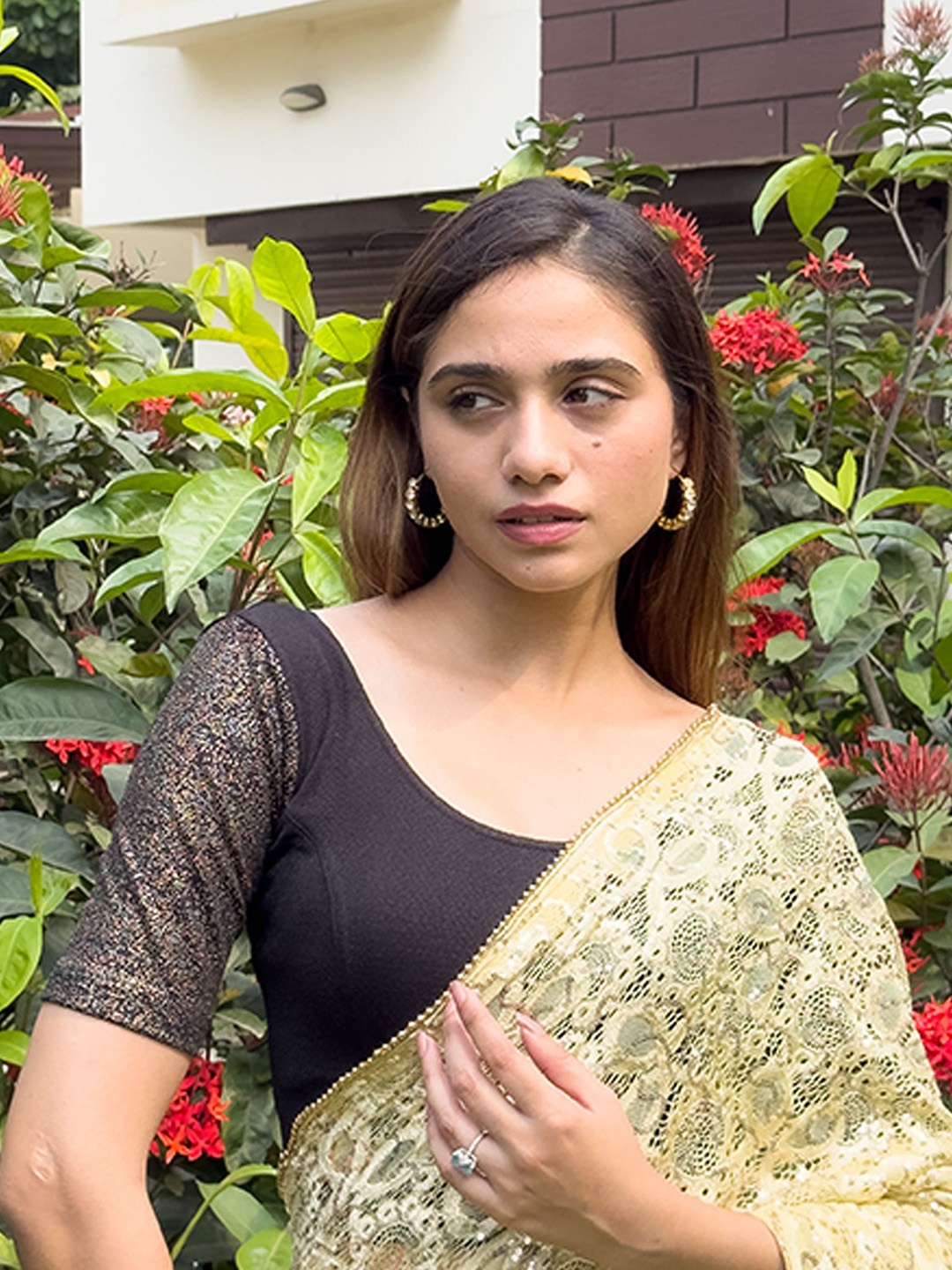 

Bindigasm's Advi Printed Stretchable Saree Blouse, Black