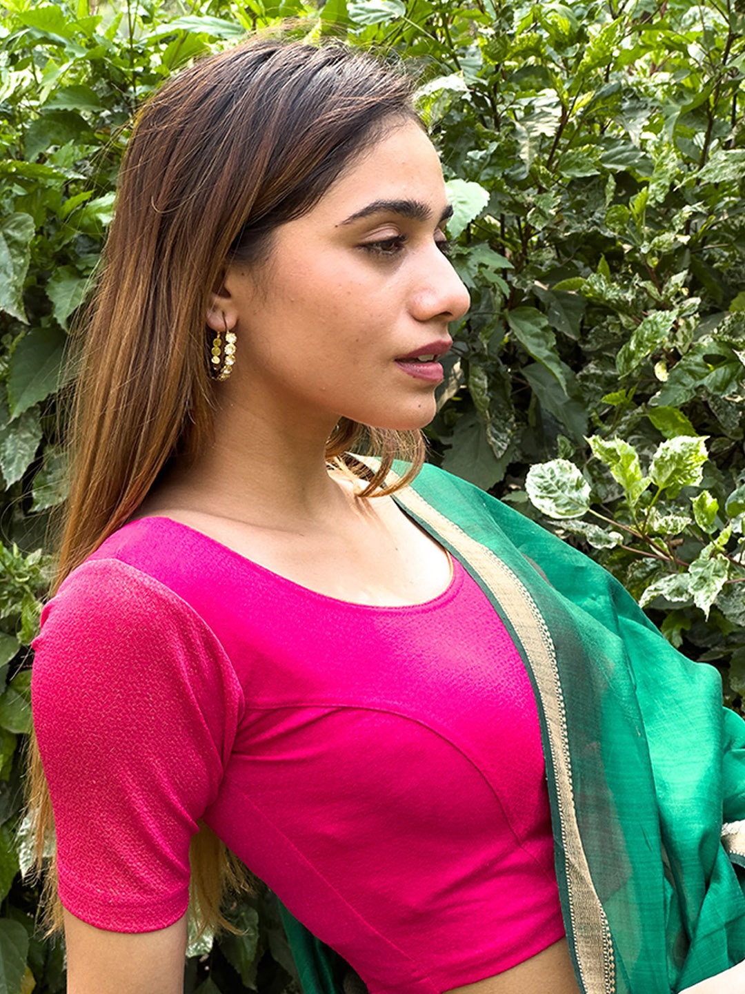 

Bindigasm's Advi Printed Stretchable Saree Blouse, Pink