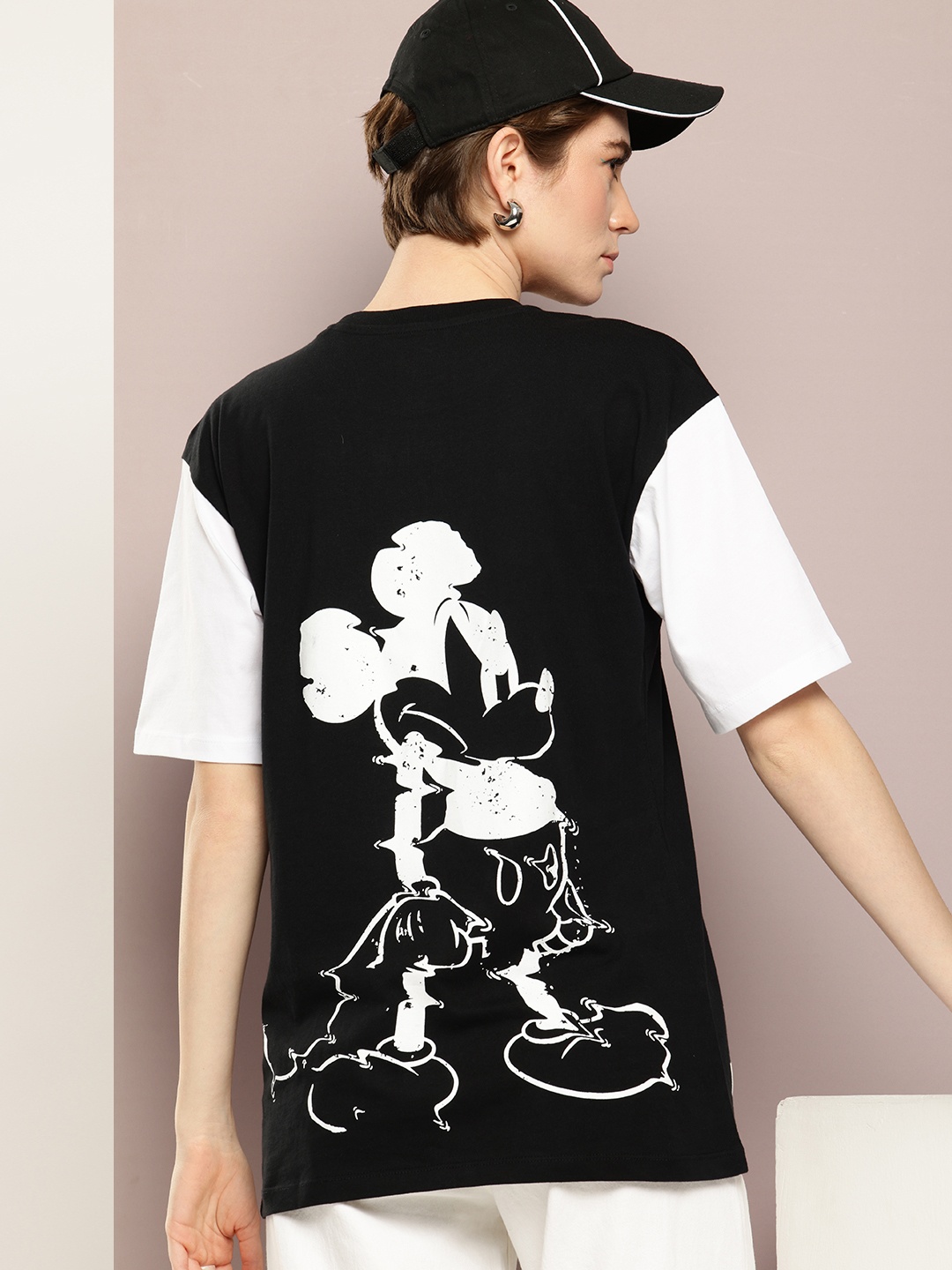 

Kook N Keech Disney Mickey Mouse Printed Pure Cotton Oversized Longline T-shirt, Black