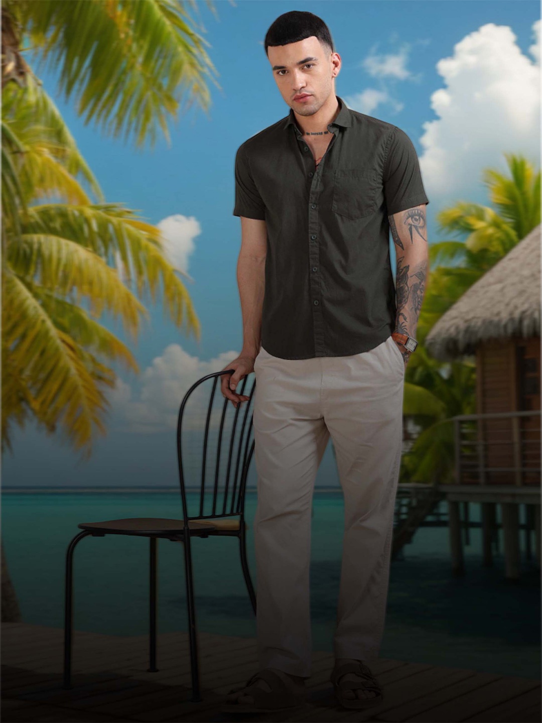 

HOUSE OF MAHNOTS Men Classic Opaque Casual Shirt, Green