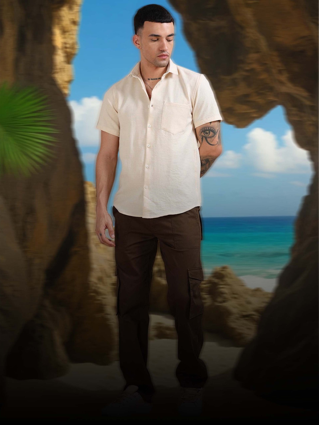 

HOUSE OF MAHNOTS Men Classic Opaque Casual Shirt, Cream