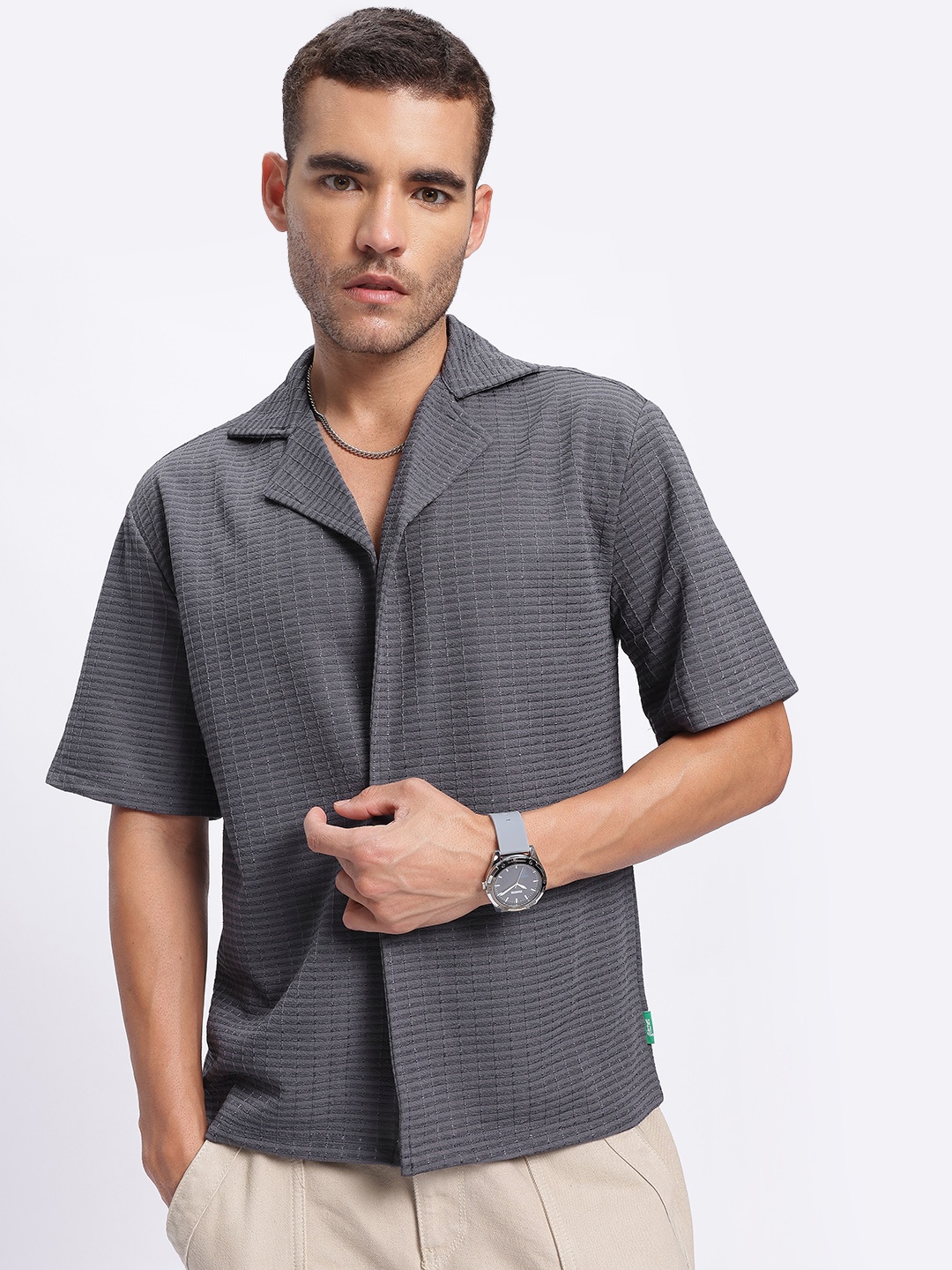 

glitchez Cuban Breeze Textured Shirt, Charcoal