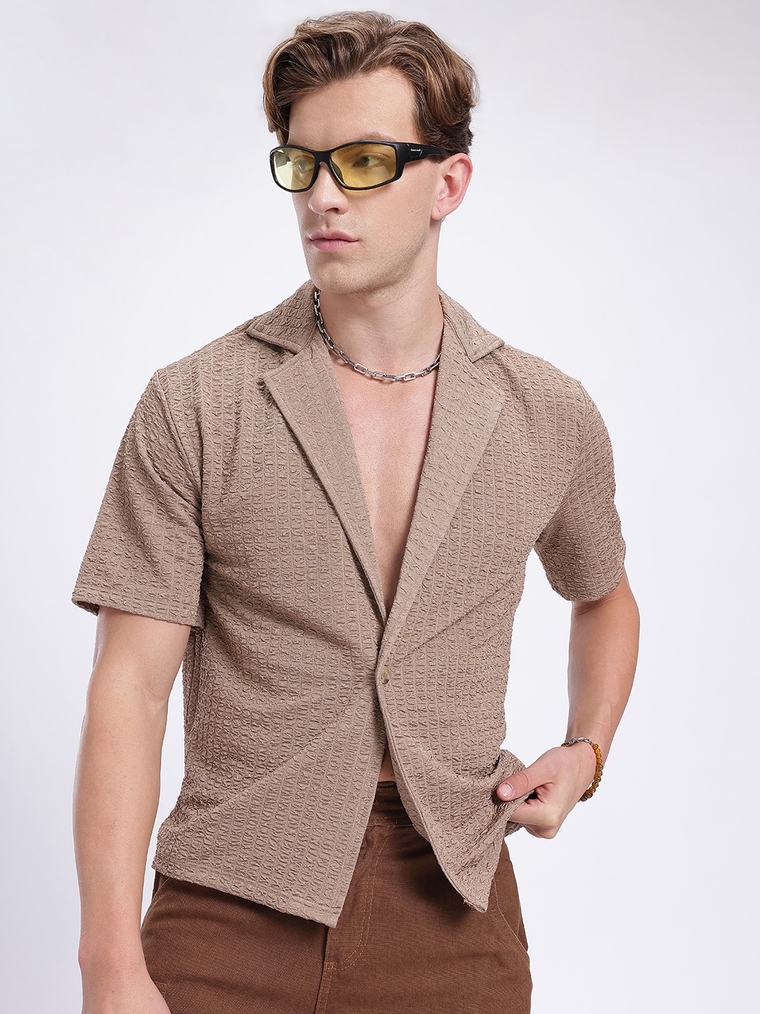

glitchez Elevated Casuals Seersucker Shirt, Brown