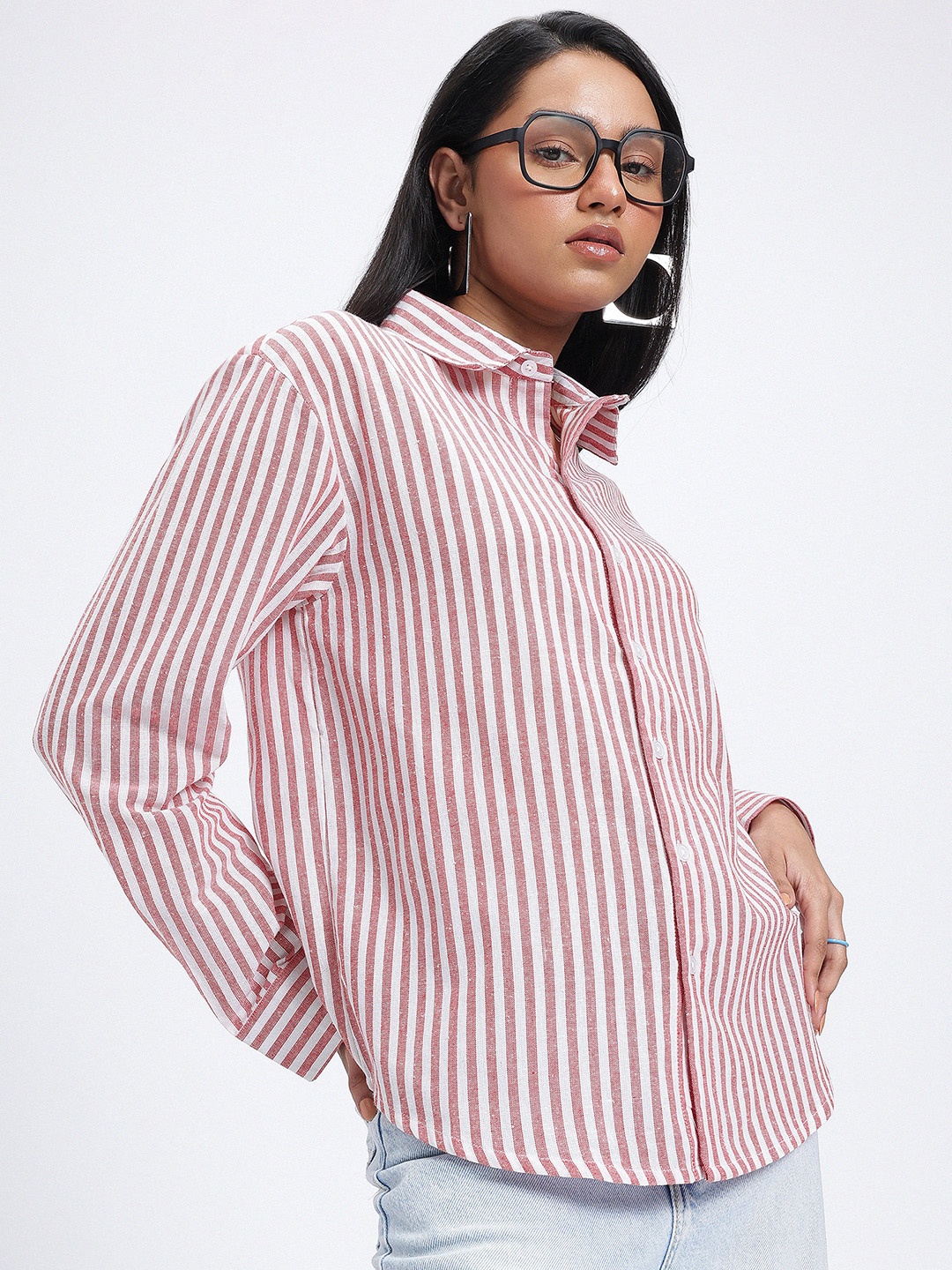 

glitchez Contrasting Stripes Regular Fit Casual Shirt, Pink