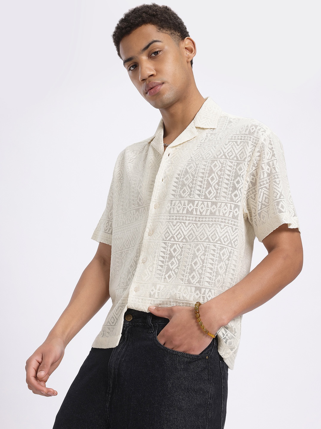 

glitchez Monte Carlo Breeze Semi-Sheer Shirt, Off white