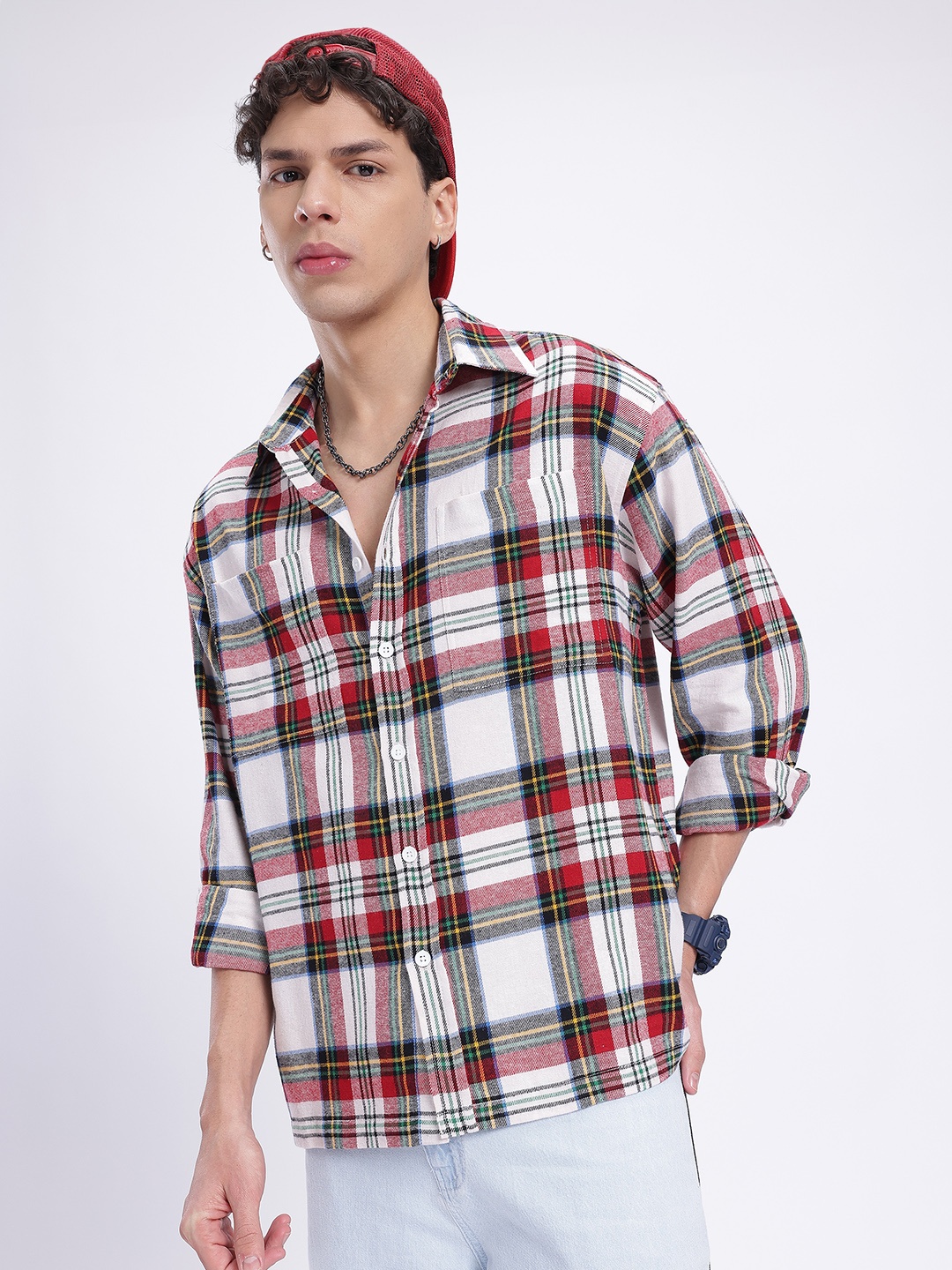 

glitchez Tartan Takeover Oversized Shirt, White