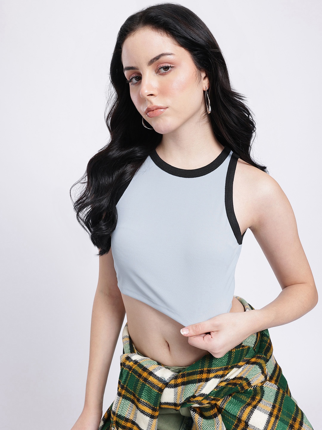 

glitchez Season Refreshing Ribs Crop Tank Top, Grey