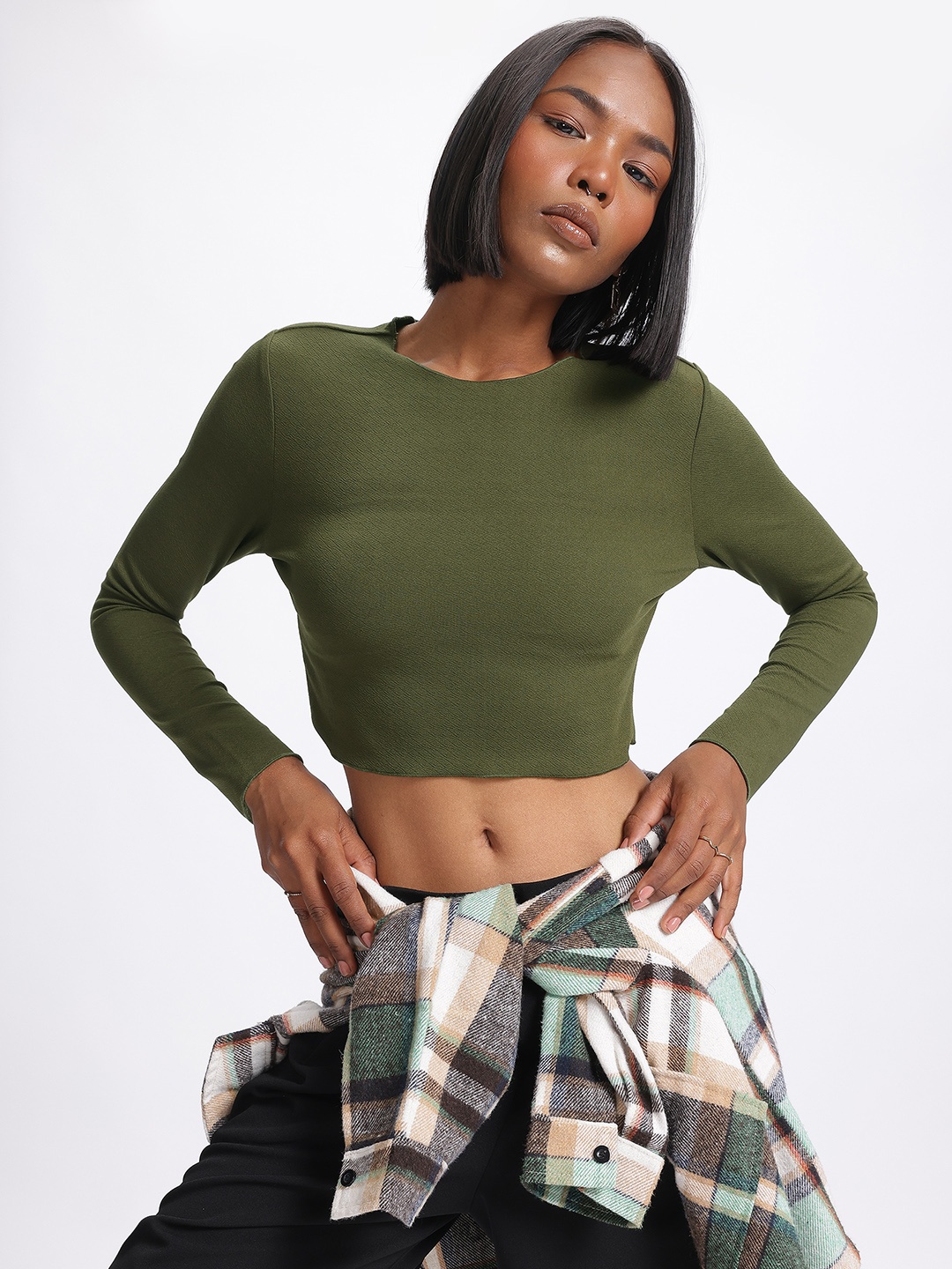 

glitchez Slim Fit Crop Fitted Top, Olive