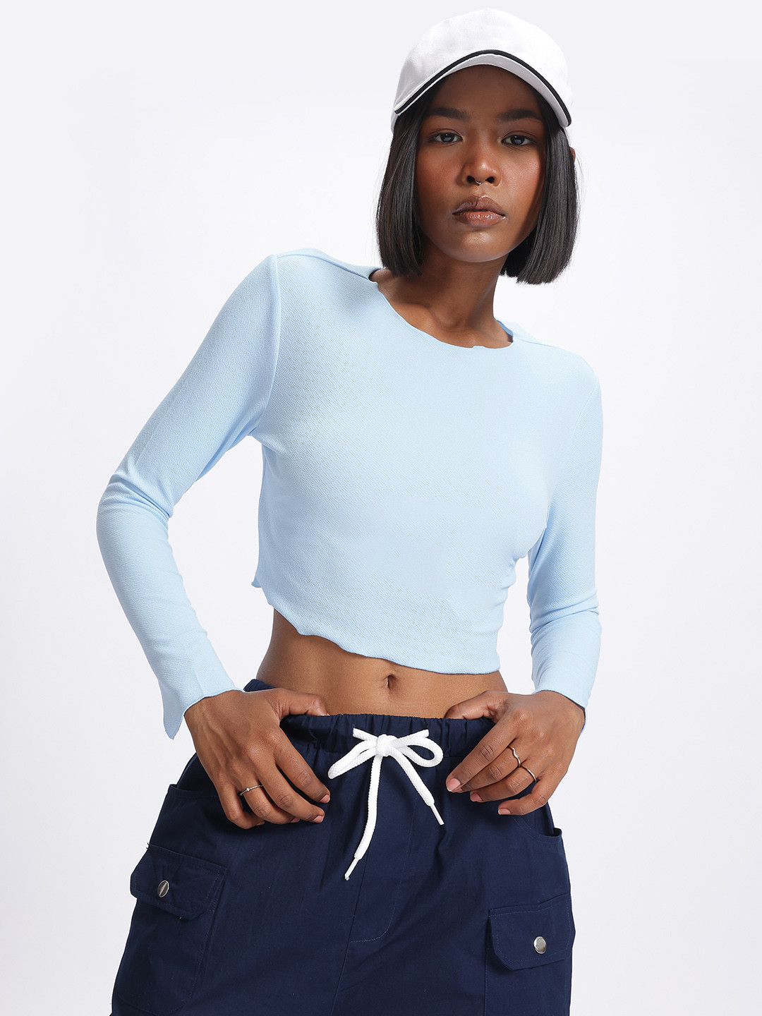 

glitchez Slim Fit Crop Fitted Top, Blue