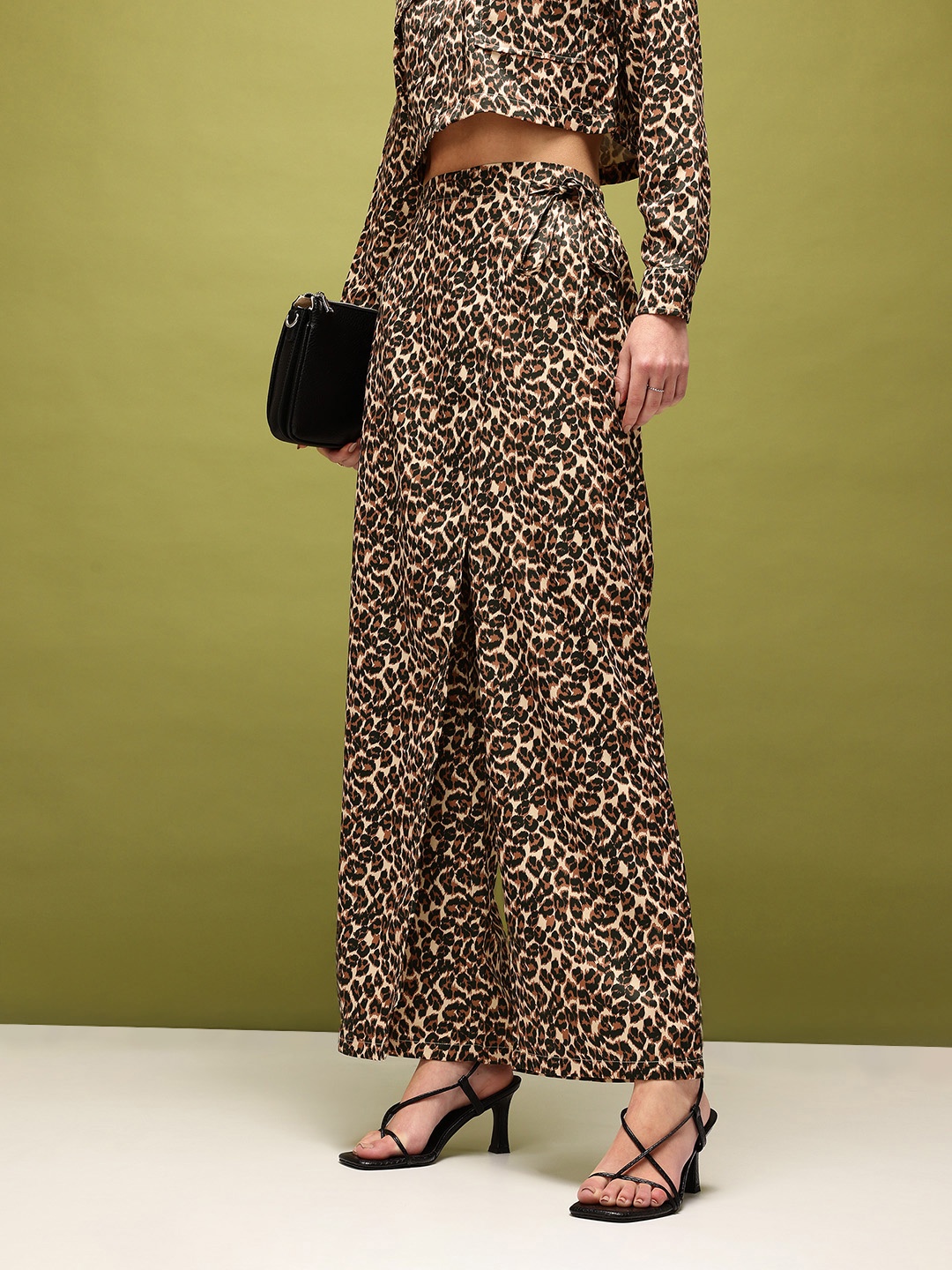 

glitchez Women Cheetah Chic Wrap Straight Fit Trousers, Beige