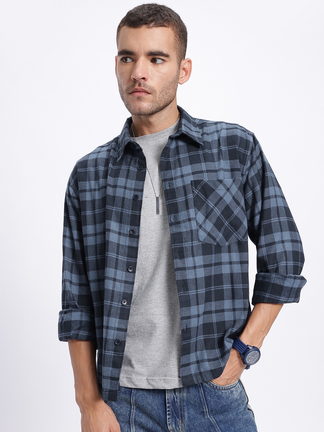 

glitchez Style Check Relaxed Fit Shirt, Blue