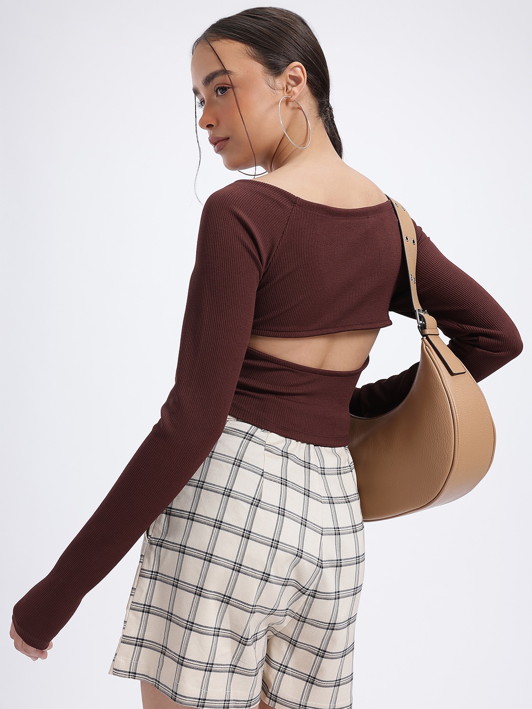

glitchez Slice & Slay Cut Out Detail Ribbed Crop Top, Burgundy