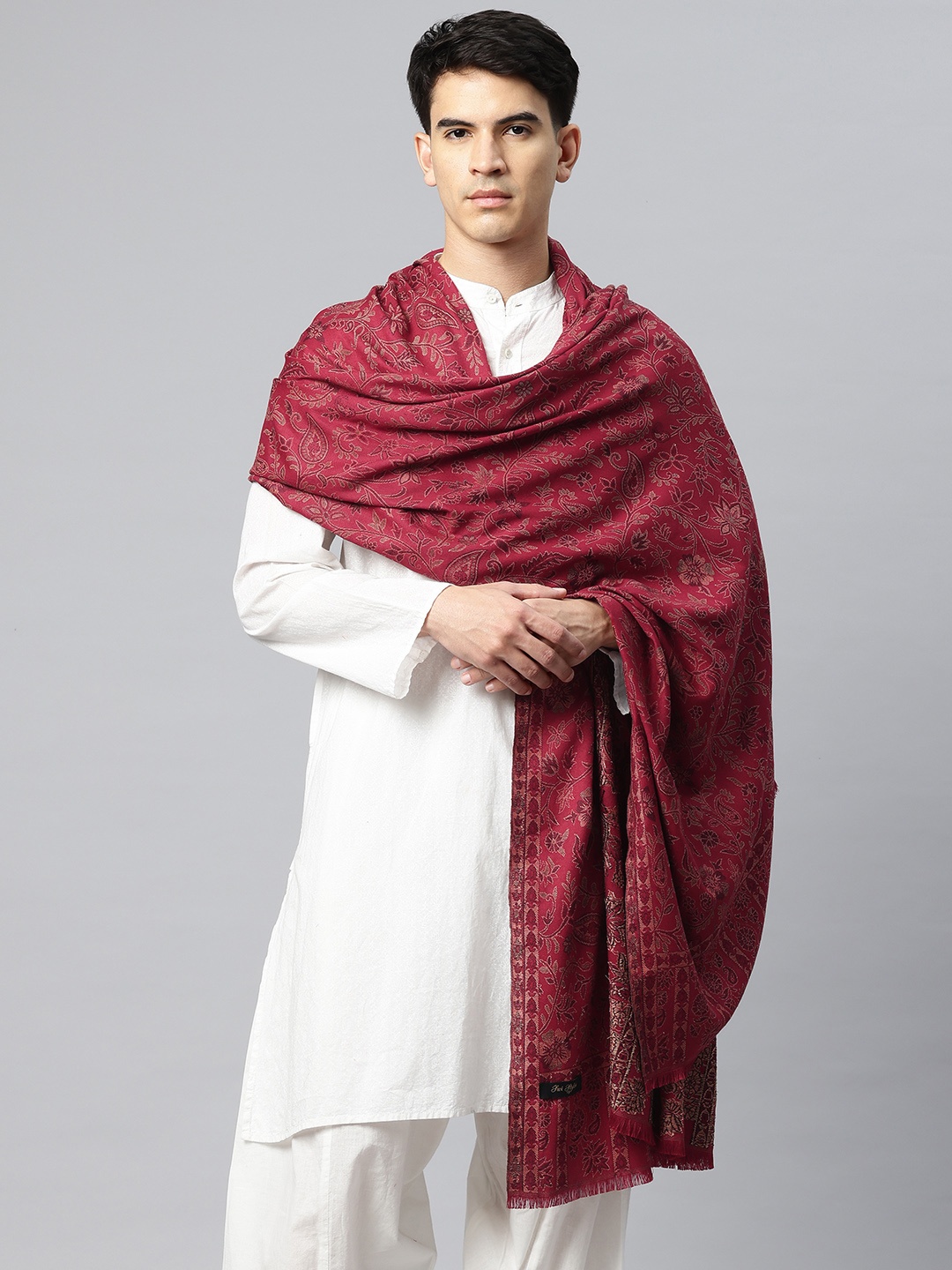 

SWI Stylish Men Floral Woven Design Shawl, Maroon