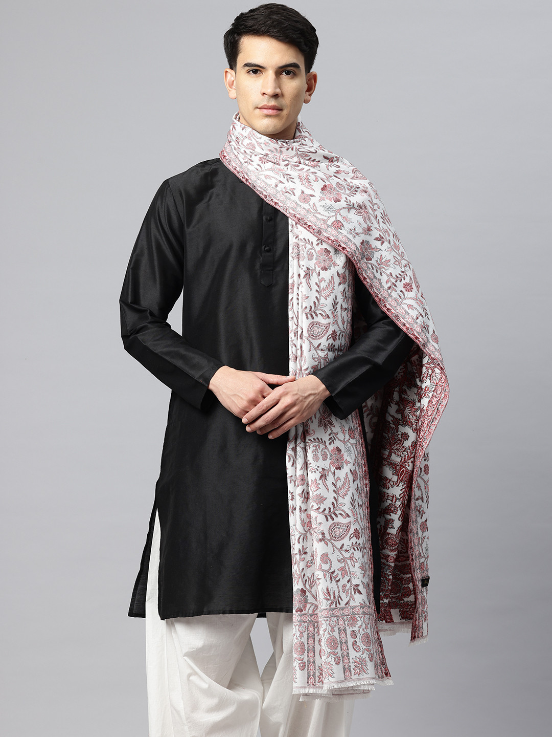 

SWI Stylish Men Ethnic Motifs Woven Design Shawl, White