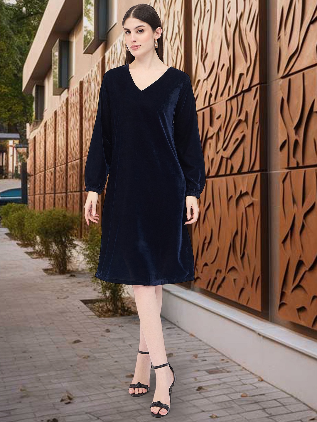 

DressBerry Velvet A-Line Dress, Navy blue