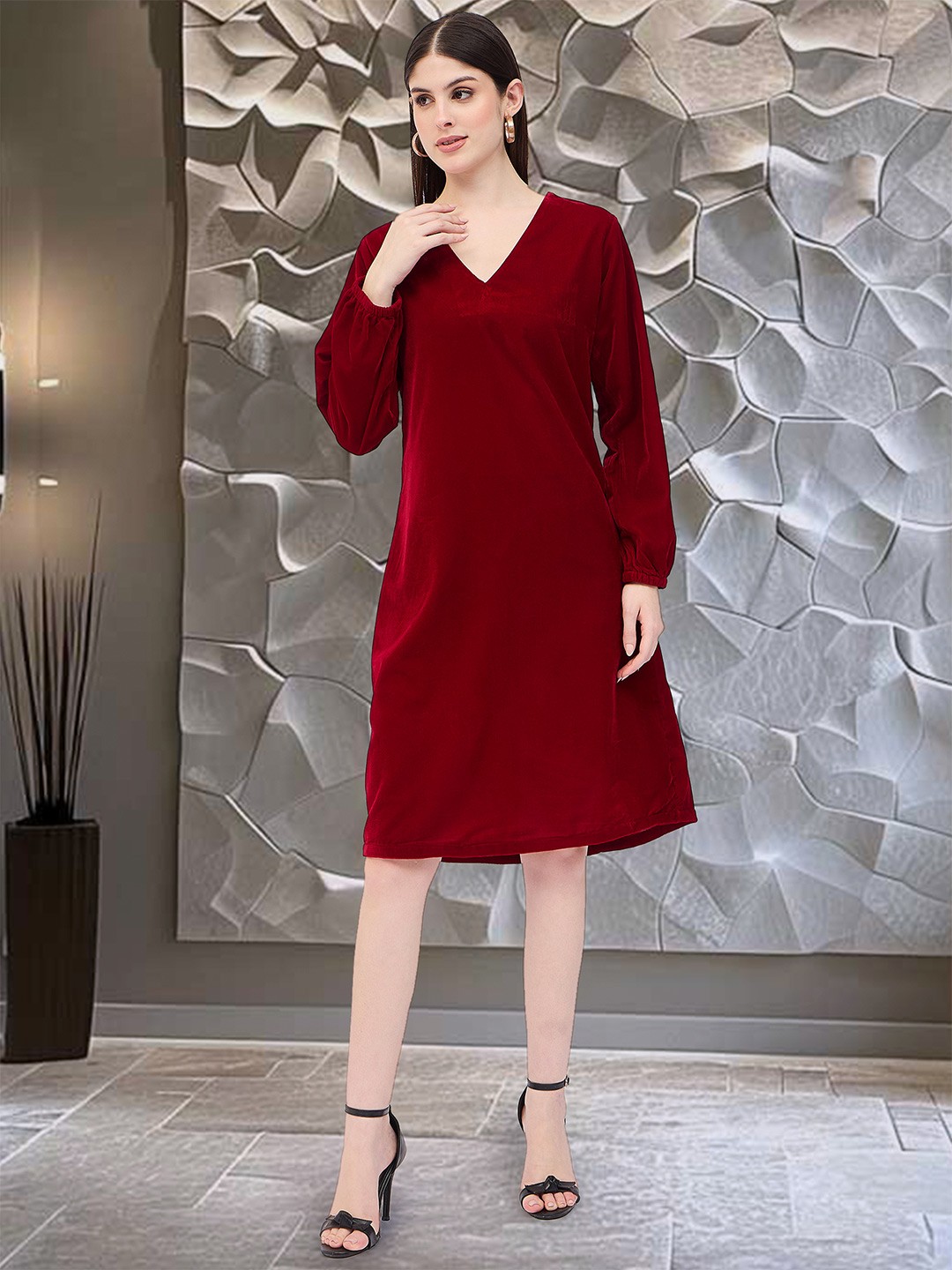 

DressBerry Velvet A-Line Dress, Maroon