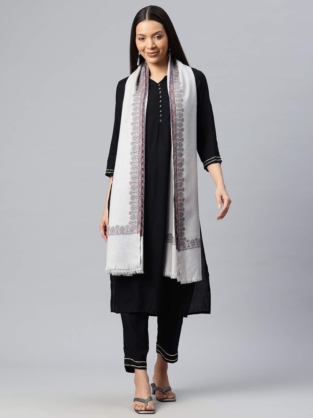 

SWI Stylish Women Floral Woven Design Shawl, Grey