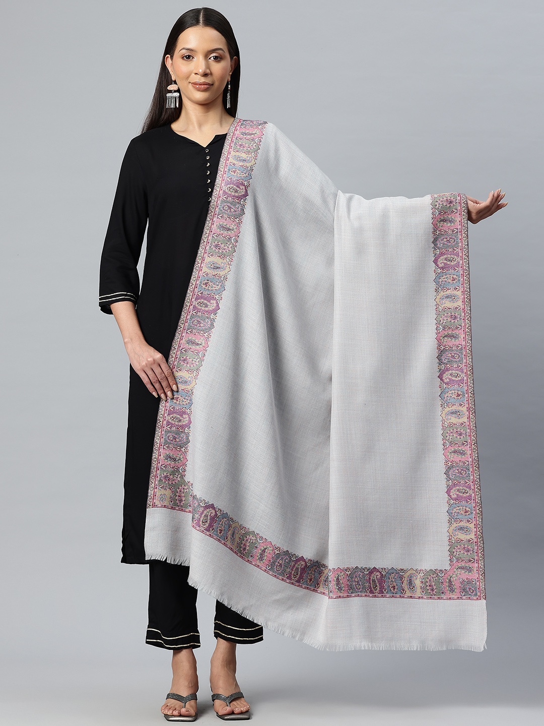 

SWI Stylish Women Paisley Woven Design Shawl, Grey