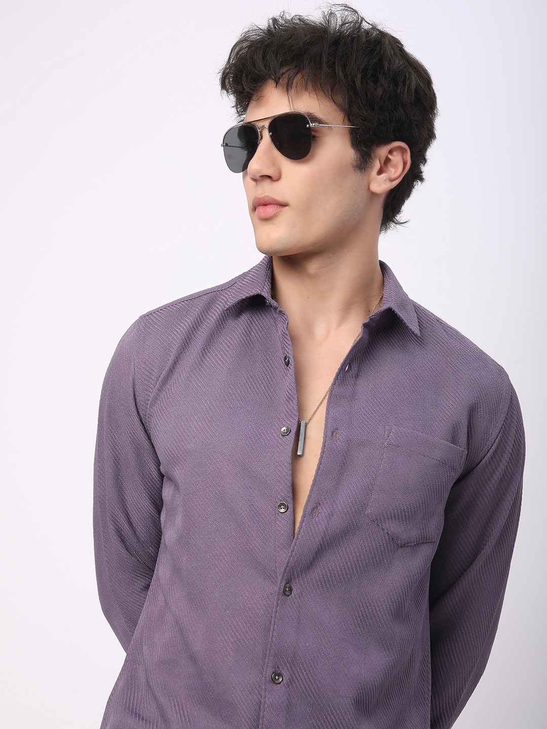 

VASTRADO Men Classic Slim Fit Opaque Casual Shirt, Purple