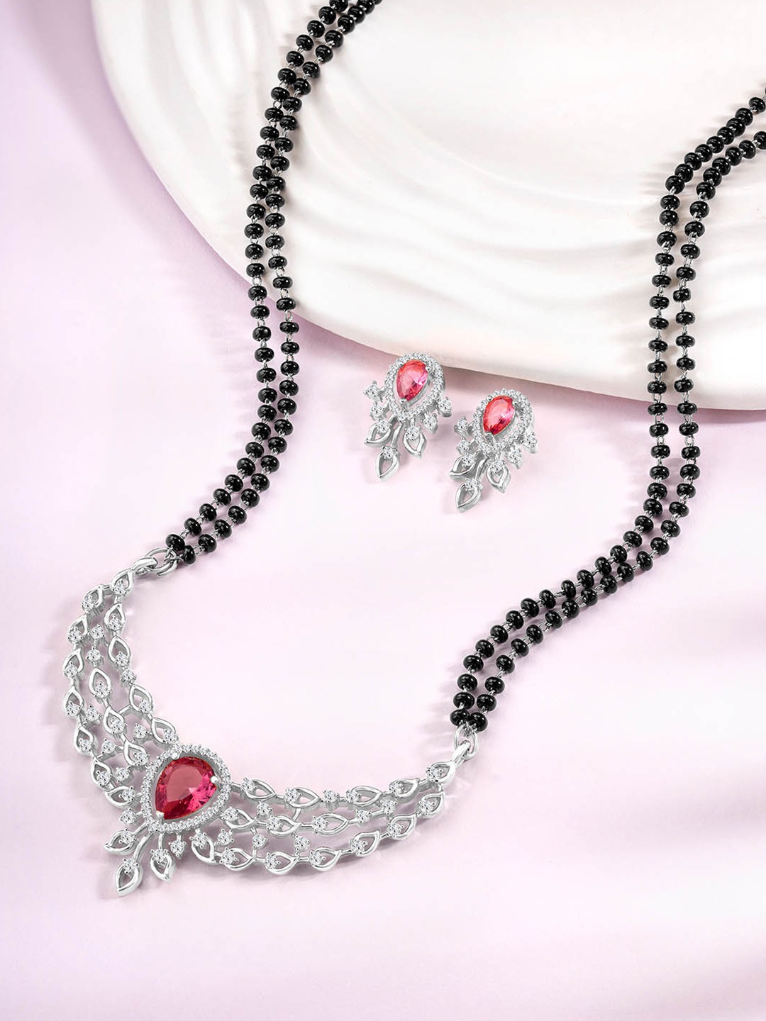 

Peora Silver-Plated Artificial Stones Mangalsutra