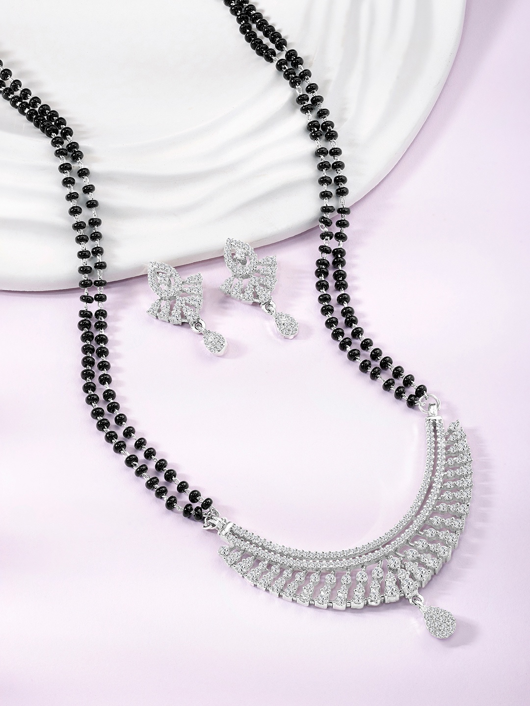 

Peora Silver-Plated Artificial Stones Mangalsutra