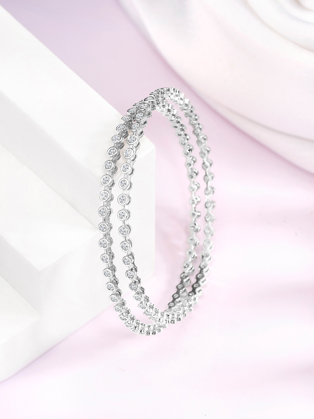 

Peora Set Of 2 Silver-Plated CZ-Studded Bangles