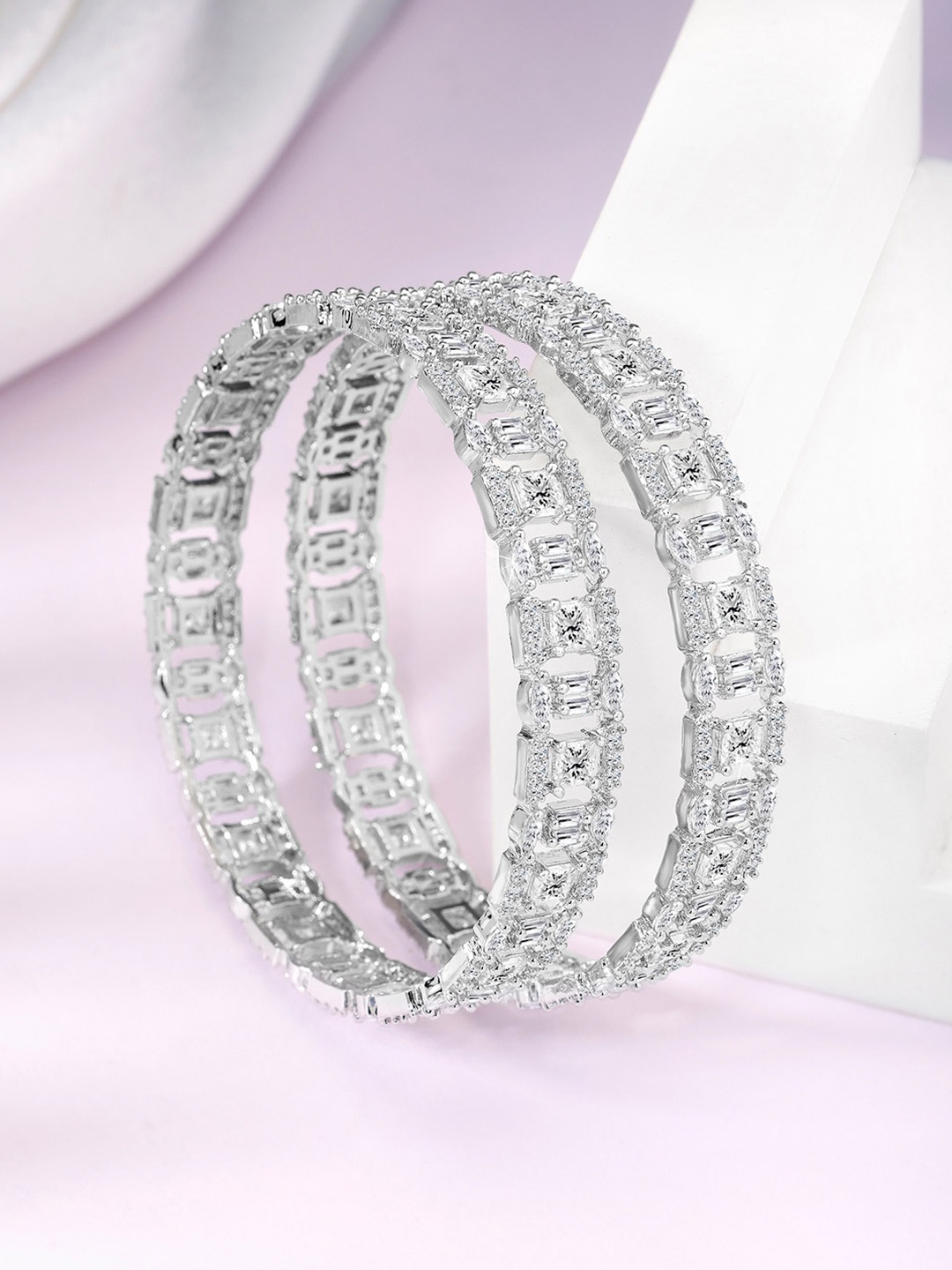 

Peora Set Of 2 Silver-Plated CZ-Studded Bangles