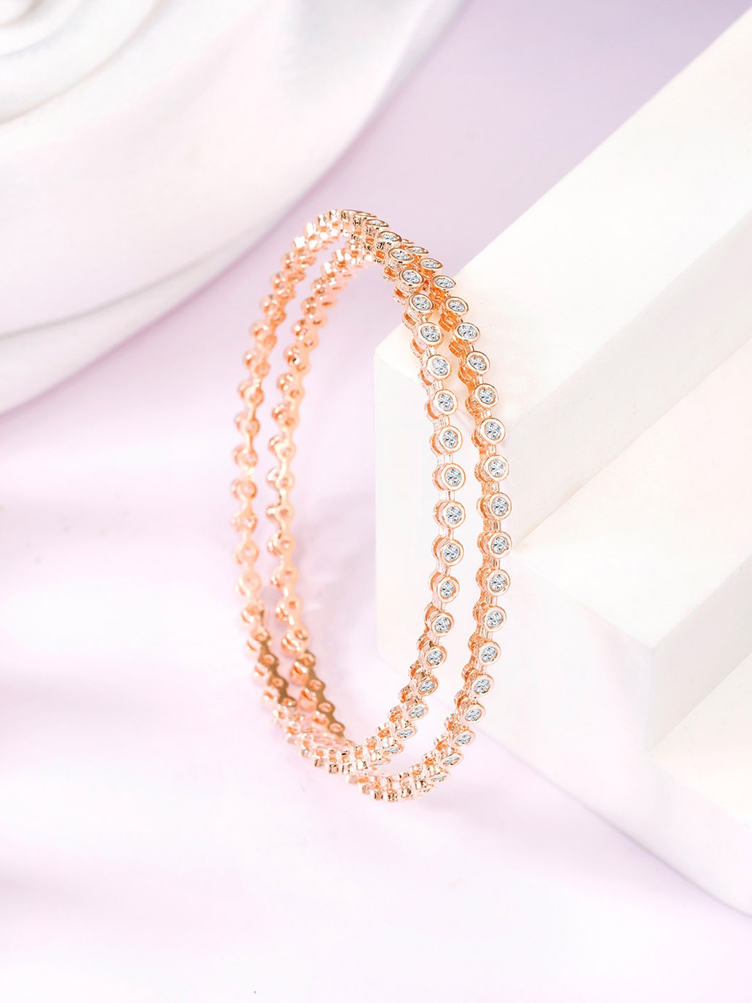 

Peora Set Of 2 Rose Gold-Plated CZ Studded Bangles