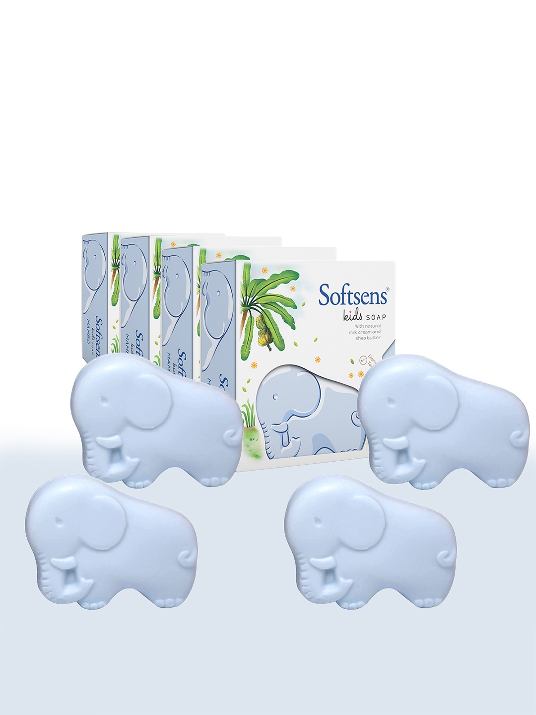 

Softsens Kids Set Of 4 Mambo the Elephant Shaped Soap With Shea Butter - 75 g Each, Blue