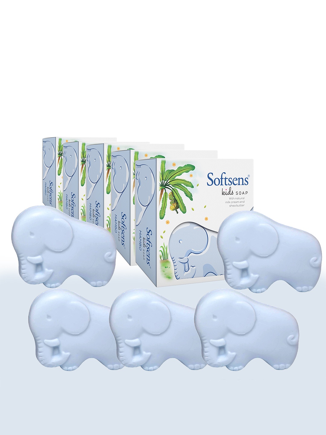 

Softsens Set Of 5 Mambo The Elephant Kids Soap- 75 g Each, Blue