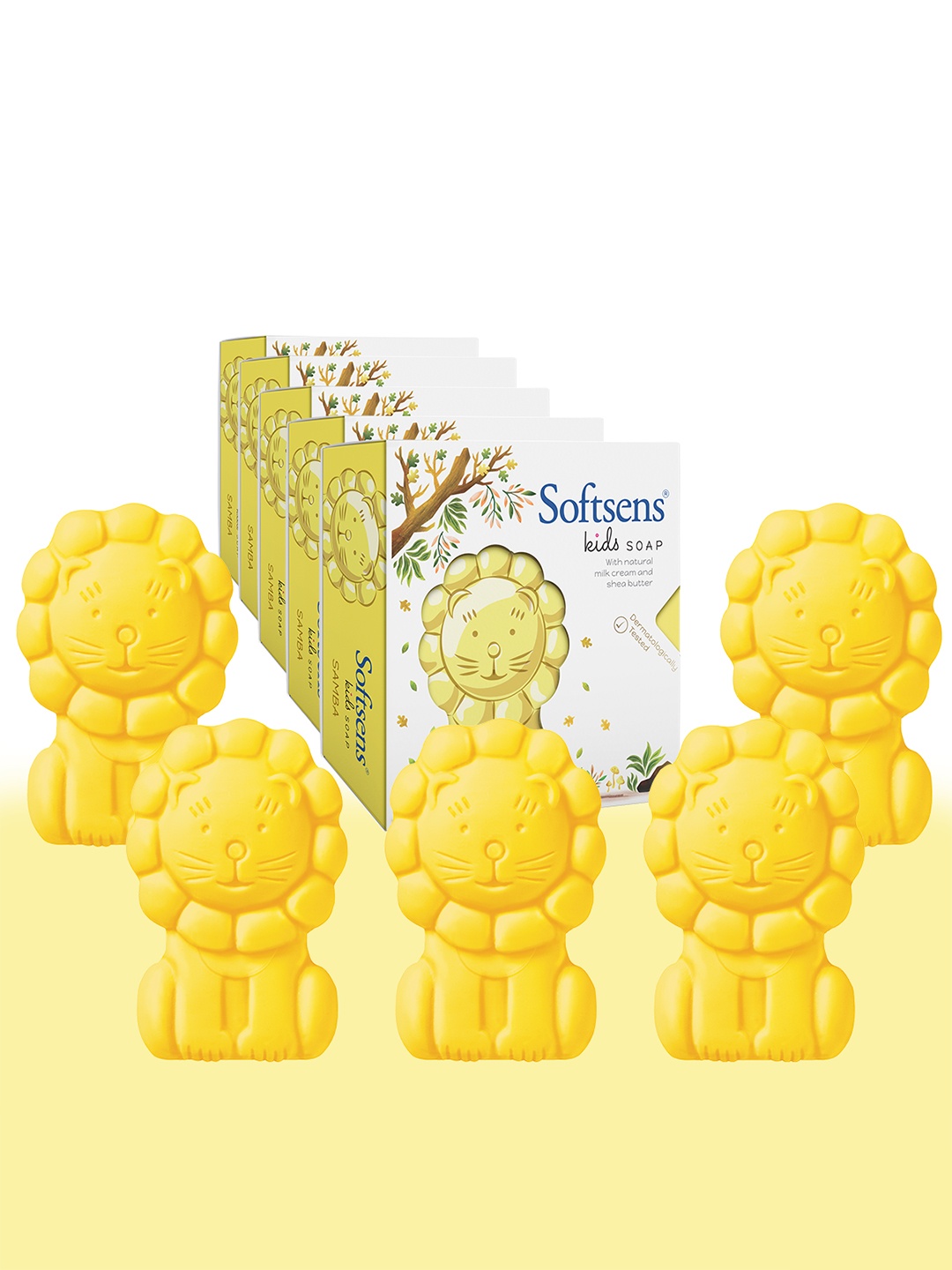 

Softsens Kids Set Of 5 Samba the Lion Soap With Shea Butter - 75 g Each, Yellow