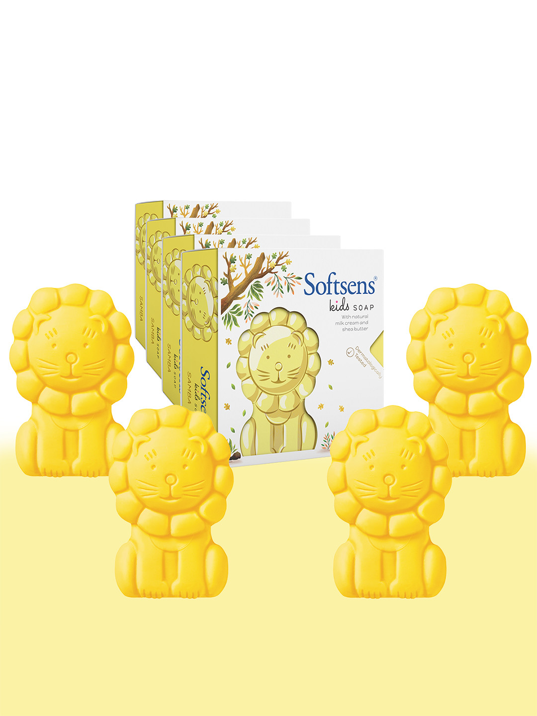 

Softsens Kids Set Of 4 Samba the Lion Shaped Soap With Shea Butter - 75 g Each, Yellow